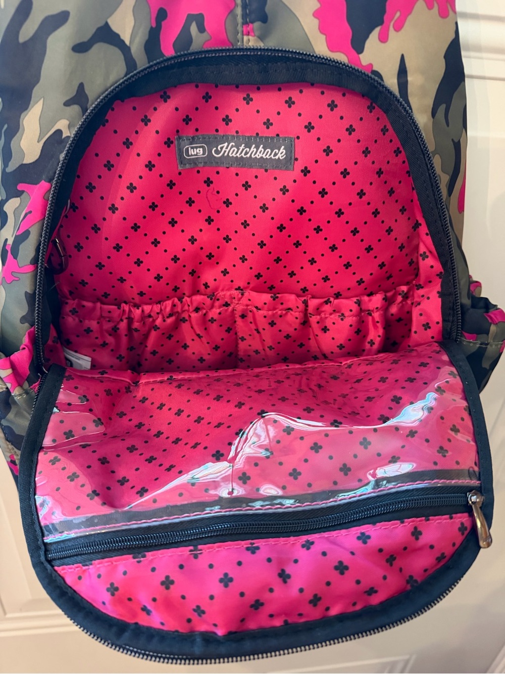 Lug Hatchback Backpack in a Camo Pink Pattern - Picture 8 of 11